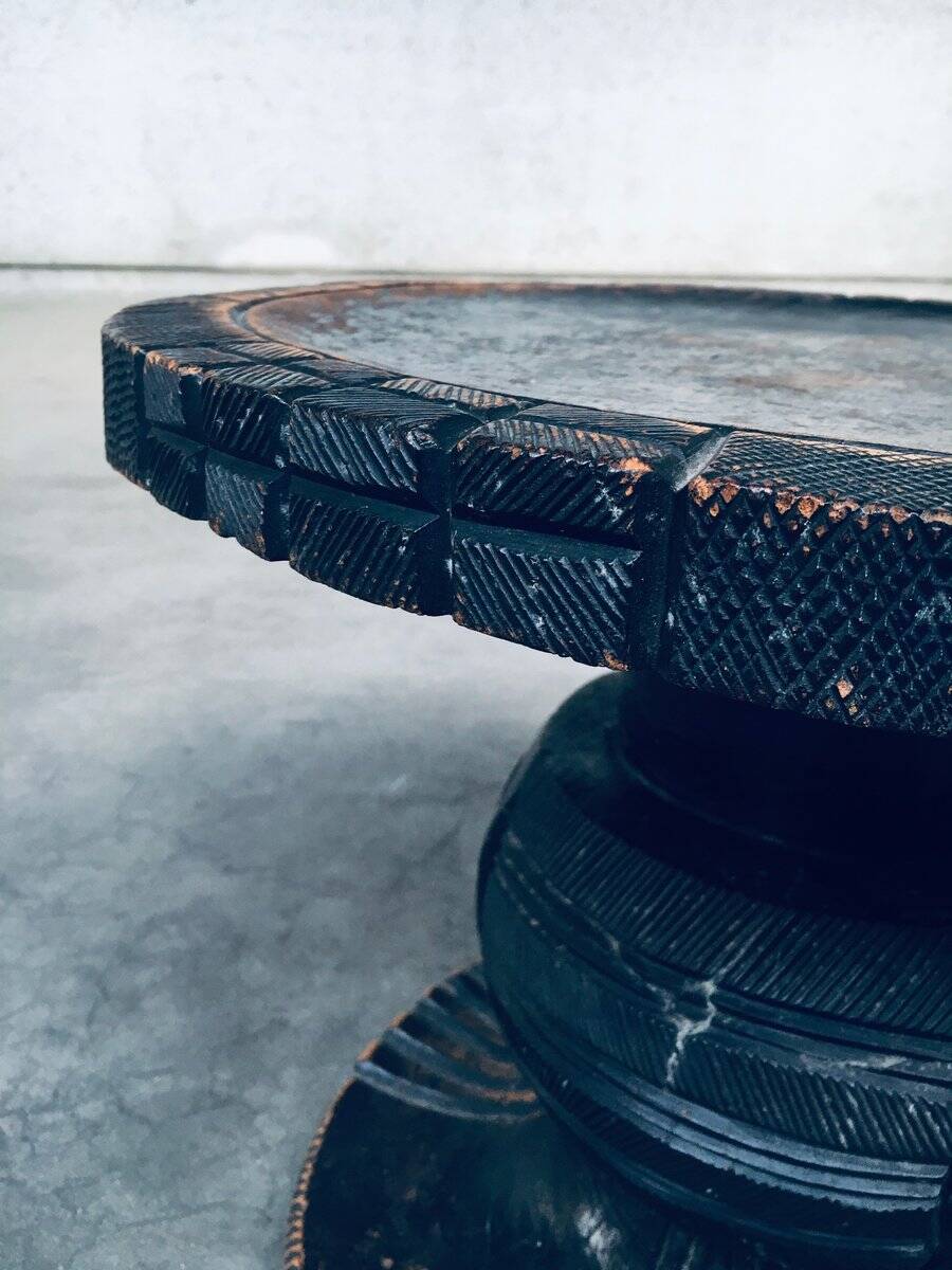 Handcrafted Low Stool in Carved Stained Wood, Africa, 1950s