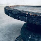 Handcrafted Low Stool in Carved Stained Wood, Africa, 1950s