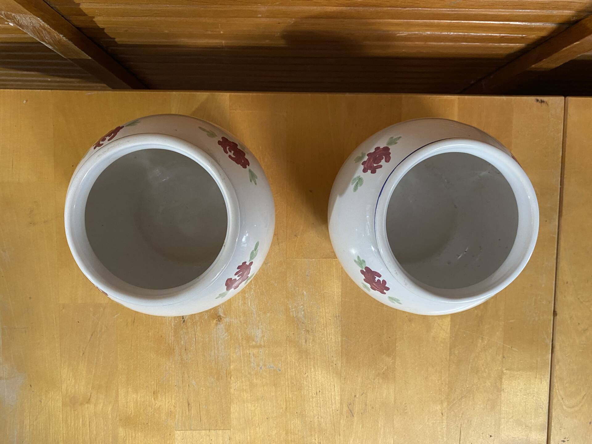 Pair of antique st clément round vases white ceramic flower decor vintage