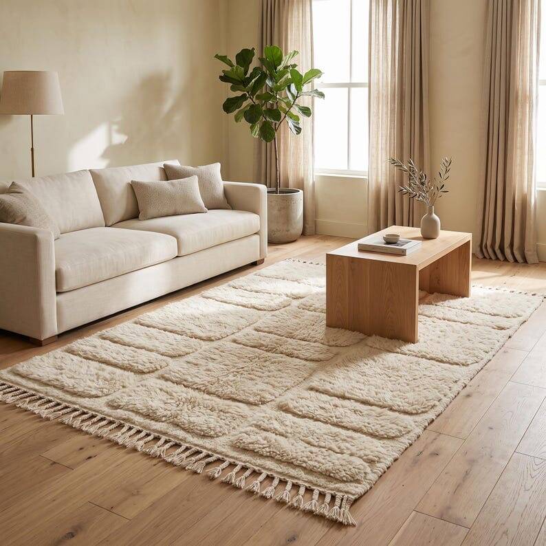 Handmade traditional Berber rug white 2/3 m