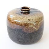 Round stoneware vase, brown and cream glaze, vintage handmade pottery