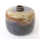 Round stoneware vase, brown and cream glaze, vintage handmade pottery