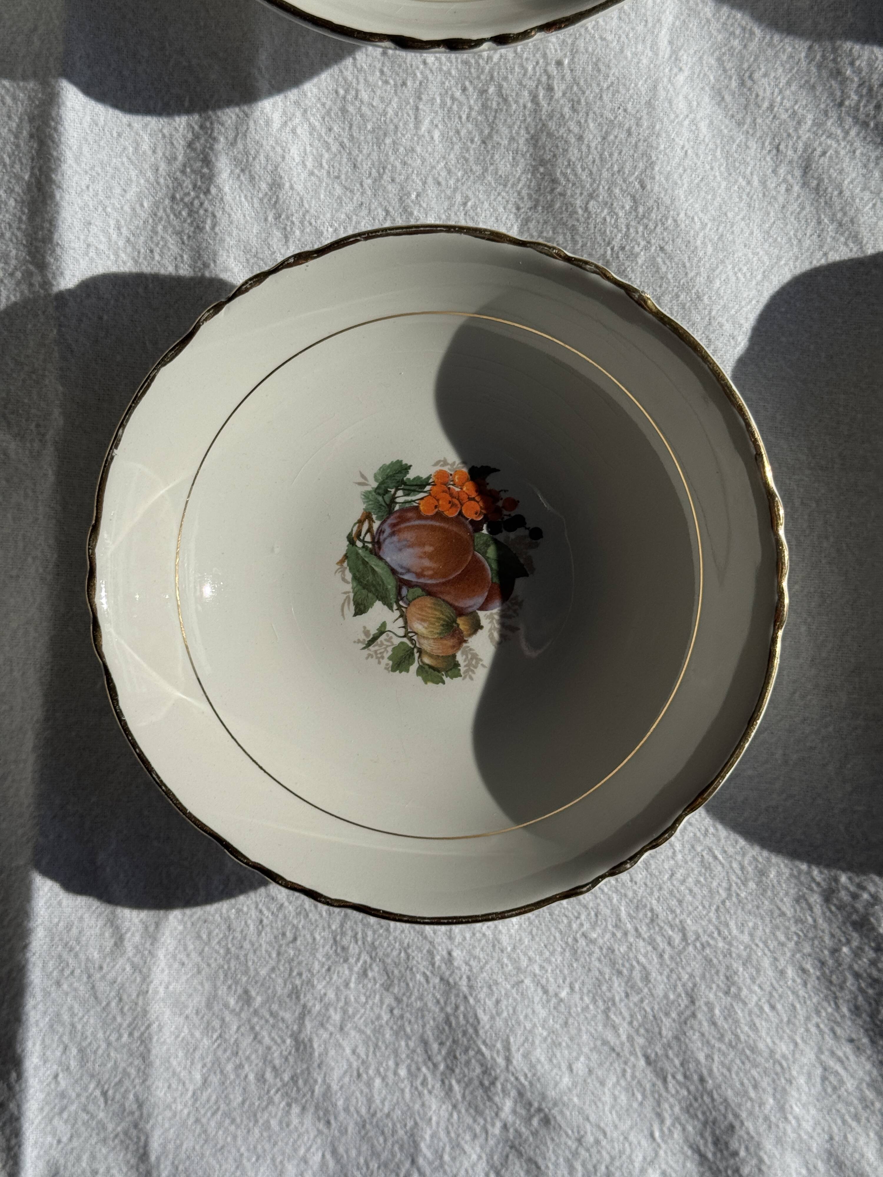 Vintage fruit salad service consisting of a bowl and 7 small dishes.