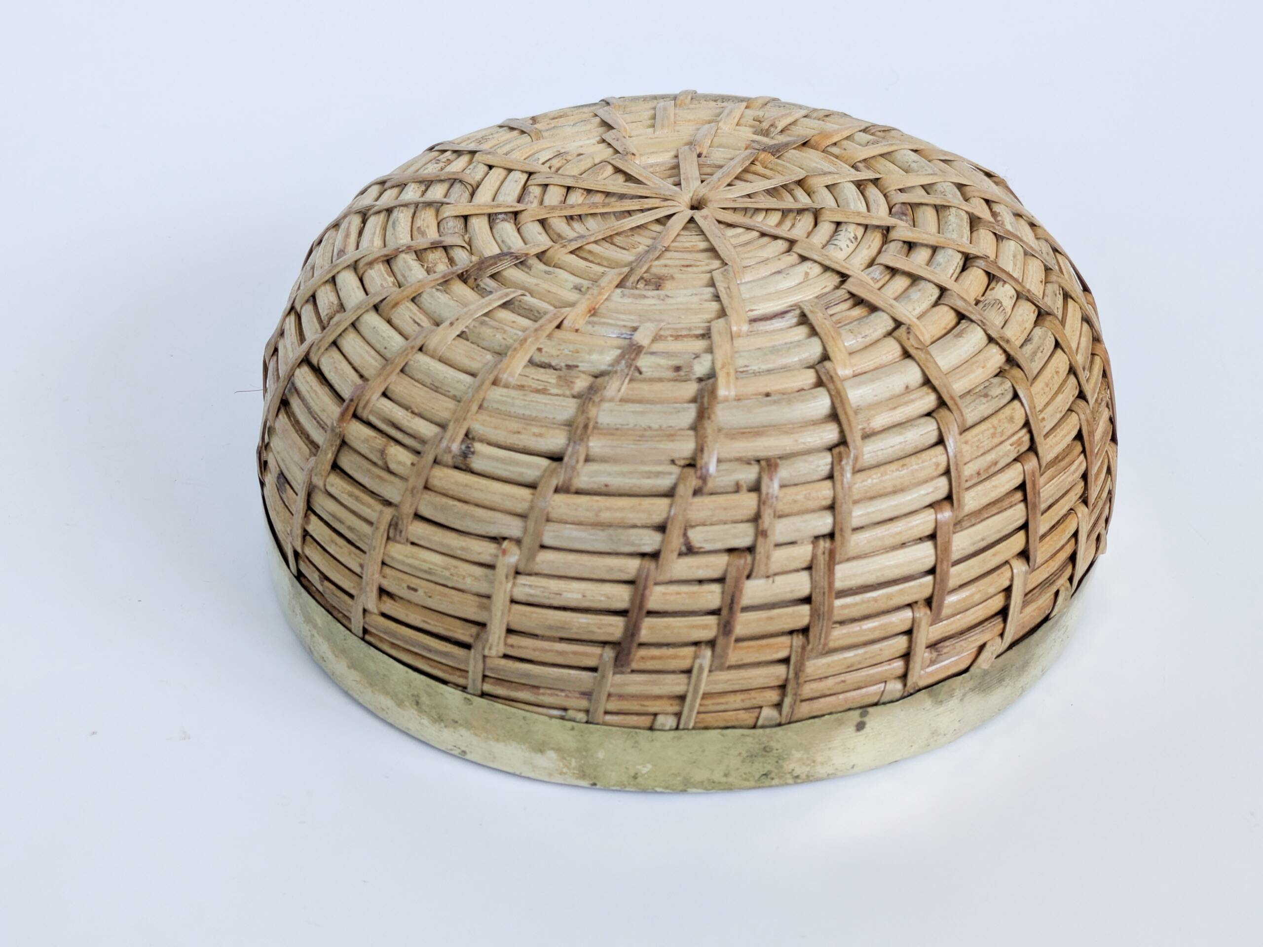 Vintage Brass Rattan Bowl by Gabriella Crespi 1970s Fruit Basket