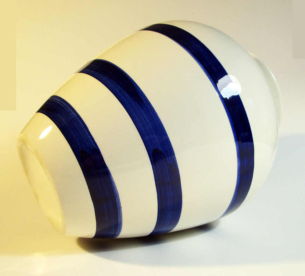 Blue striped ceramic vase
