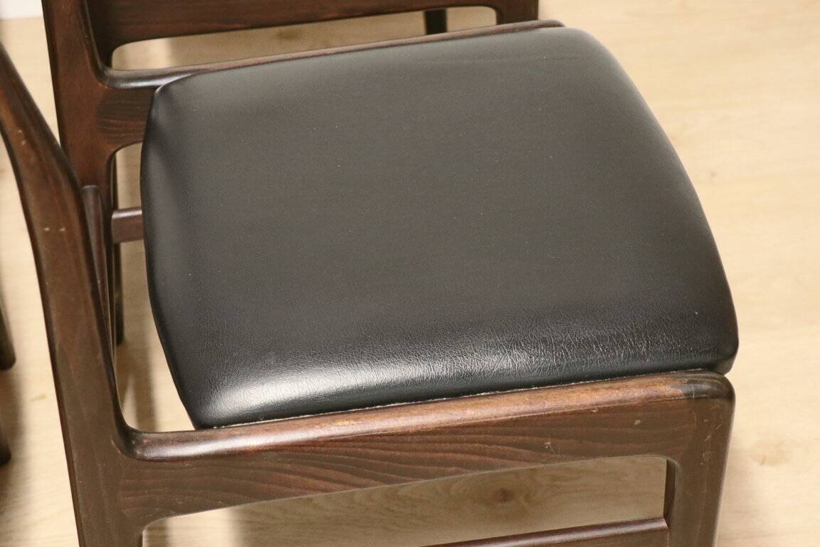 Set of 4 vintage chairs in teak and imitation leather, 1960s
