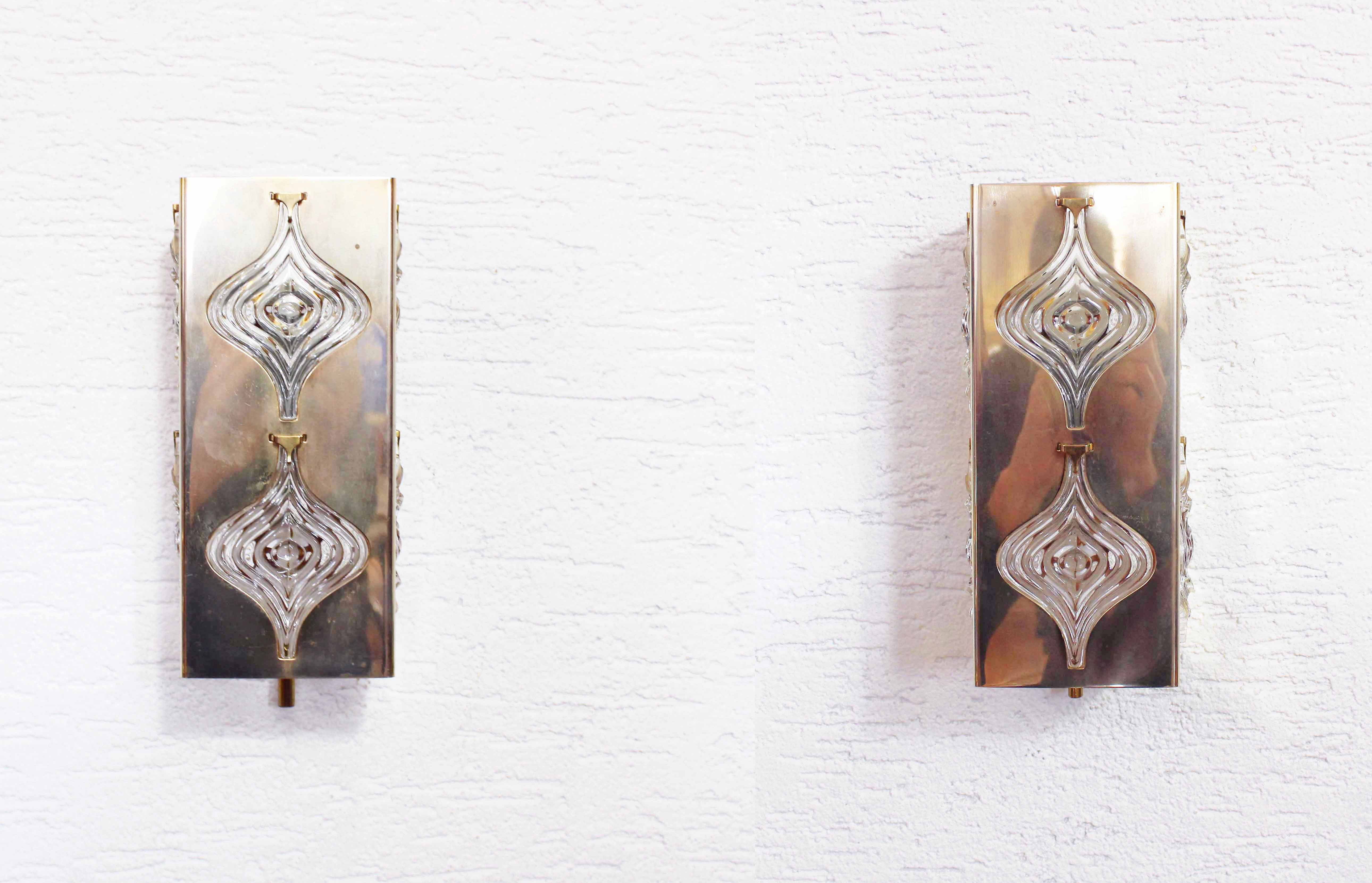 Pair of Palwa sconces in brass and crystal