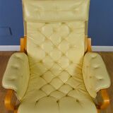 Mid Century Retro Danish Cream Leather Lounge Armchair (2 available) 1970s
