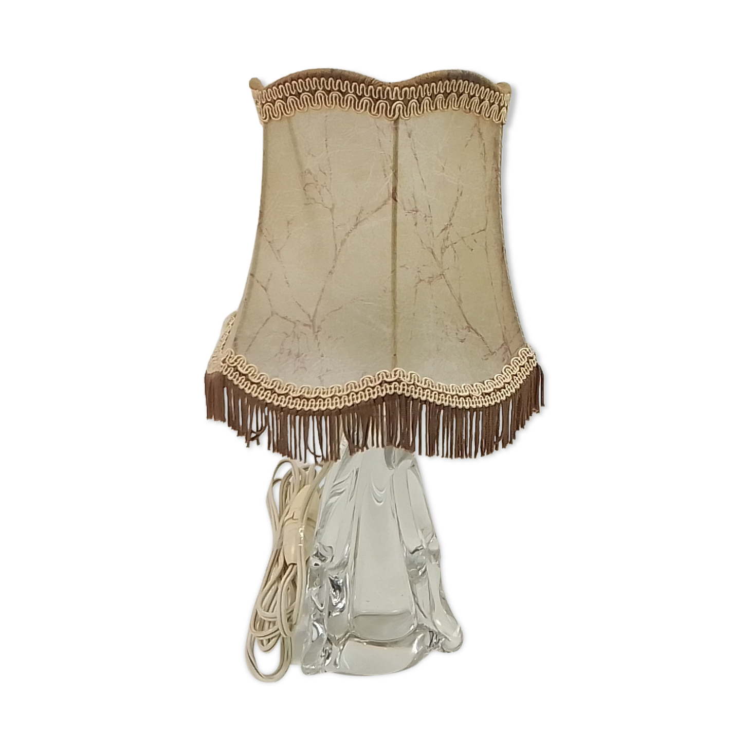 Crystal foot lamp and skin and fringed lampshade