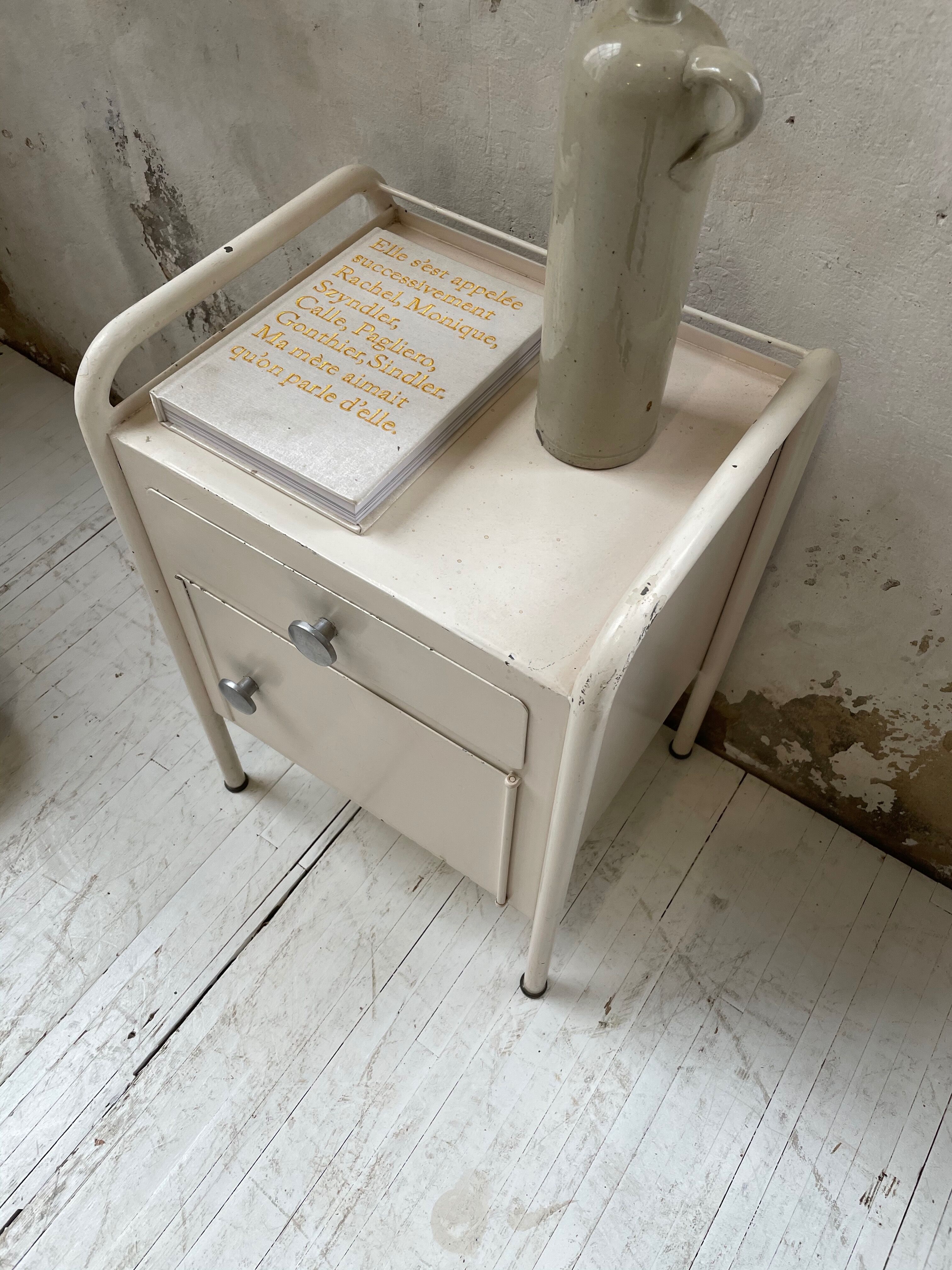 Industrial white metal bedside
