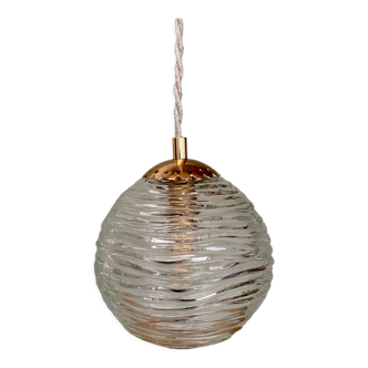 Vintage globe pendant lamp in molded glass