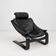 Kroken Armchair in Black Leather by Ake Fribytter for Roche Bobois