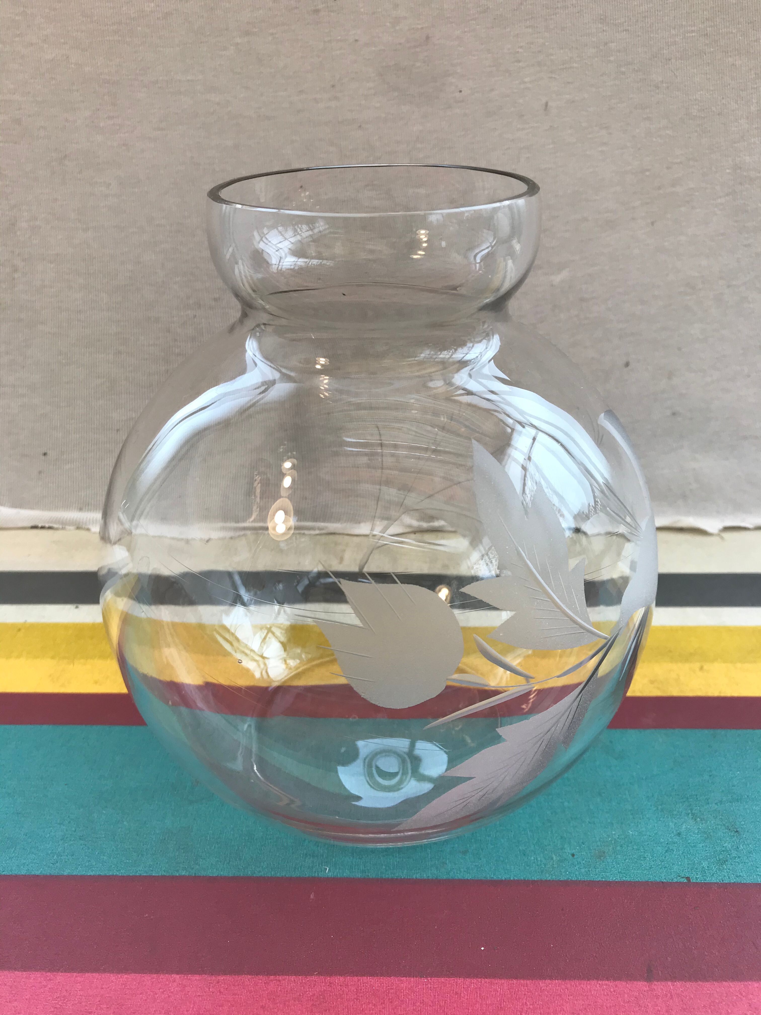 Old Vase Ball Glass Drawing Flowers Scissored Art Deco Vintage