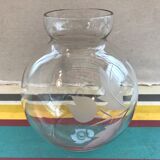 Vase boule verre dessin fleurs ciselées art déco vintage