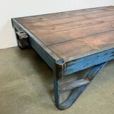 Grand chariot table basse industrielle bleue, 1960