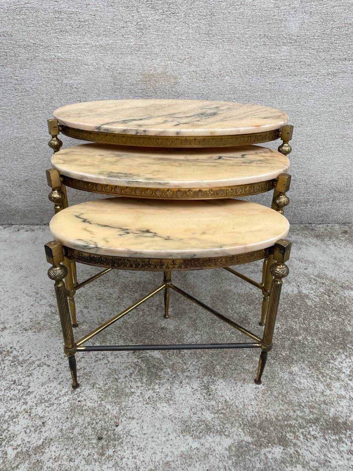 Vintage bronze, brass and onyx nesting table