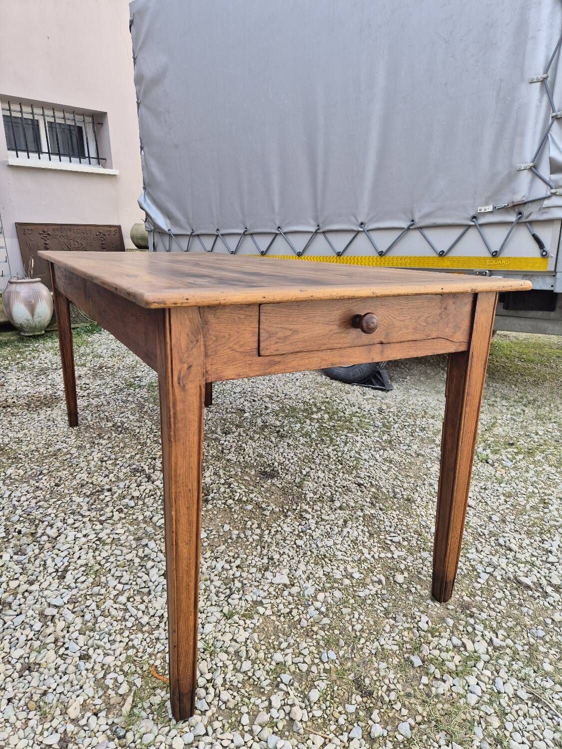 Antique rustic farmhouse table in solid oak, 19th century