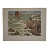 Lithographie par Henri Rivière Au Vent de Noroît - Les Mousses
