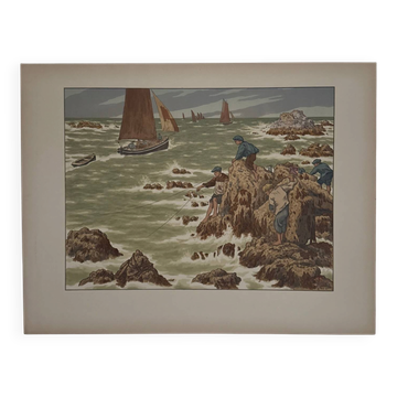 Lithographie par Henri Rivière Au Vent de Noroît - Les Mousses