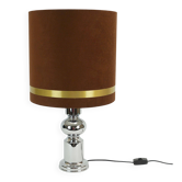 1970s table lamp aro-leuchten chrome base brown velvet lampshade