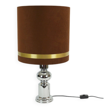 Lampe de table des années 1970 aro-leuchten, base en chrome, abat-jour en velours marron.