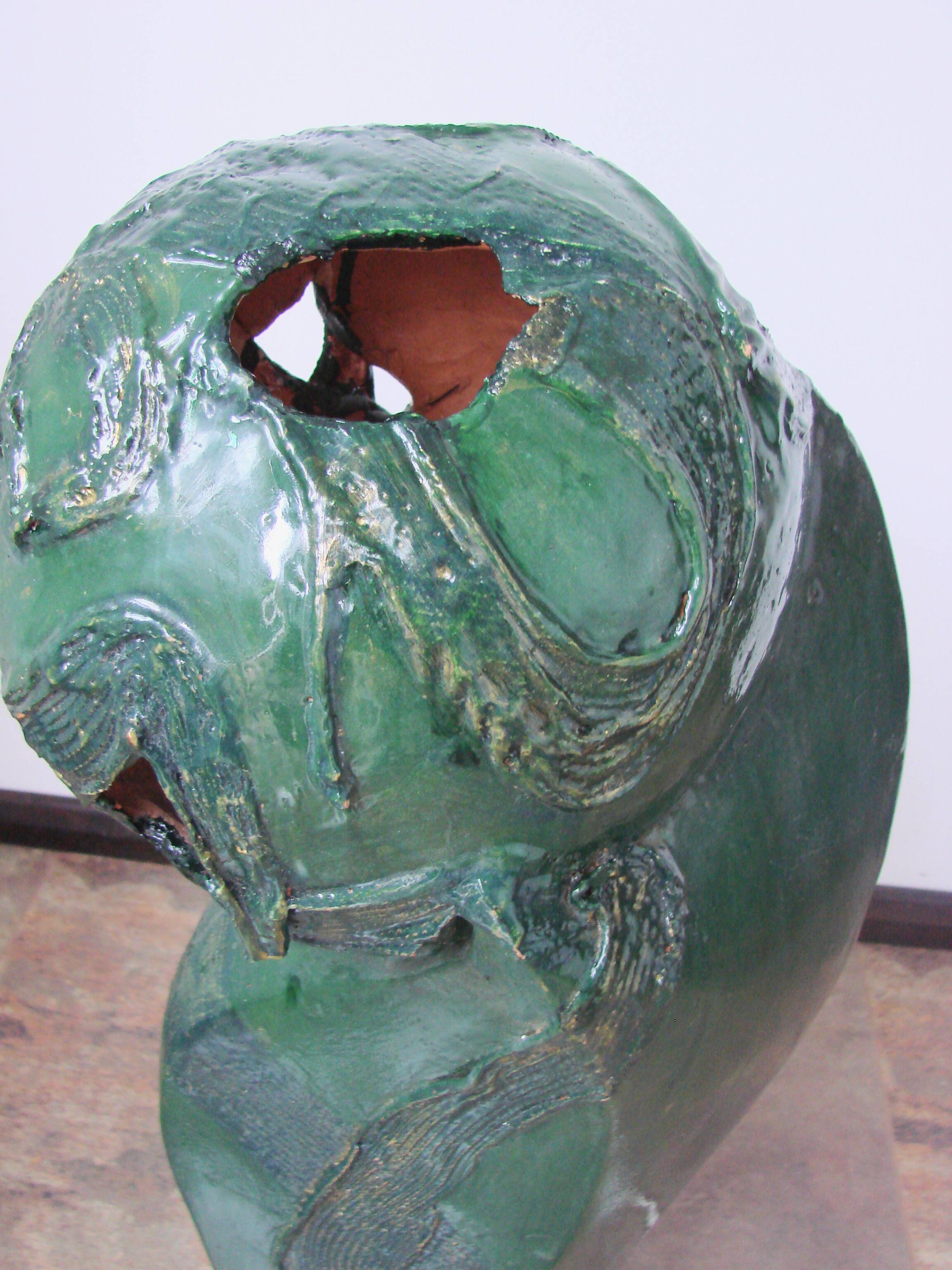 ‘Head’ sculpture lamp, glazed ceramic, vintage, Poland, 20th century
