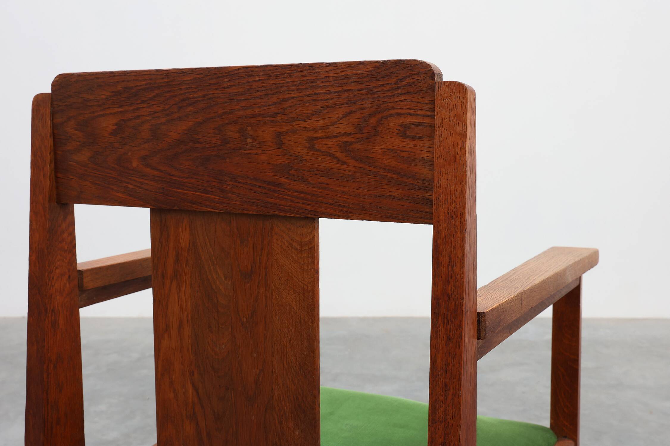 Amsterdamse school oak and velvet side chair, The Netherlands 1920s