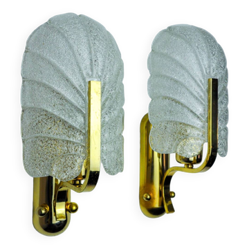 Pair of "leaf" wall lights by Carl Fagerlund, Murano glass, Germany, 1970