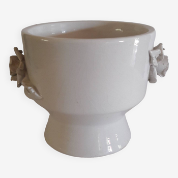 Vintage carved pink white earthenware pot/vase