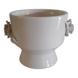 Vintage carved pink white earthenware pot/vase