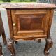 Pair of Louis XV style bedside tables with marquetry veneer, marble top, f