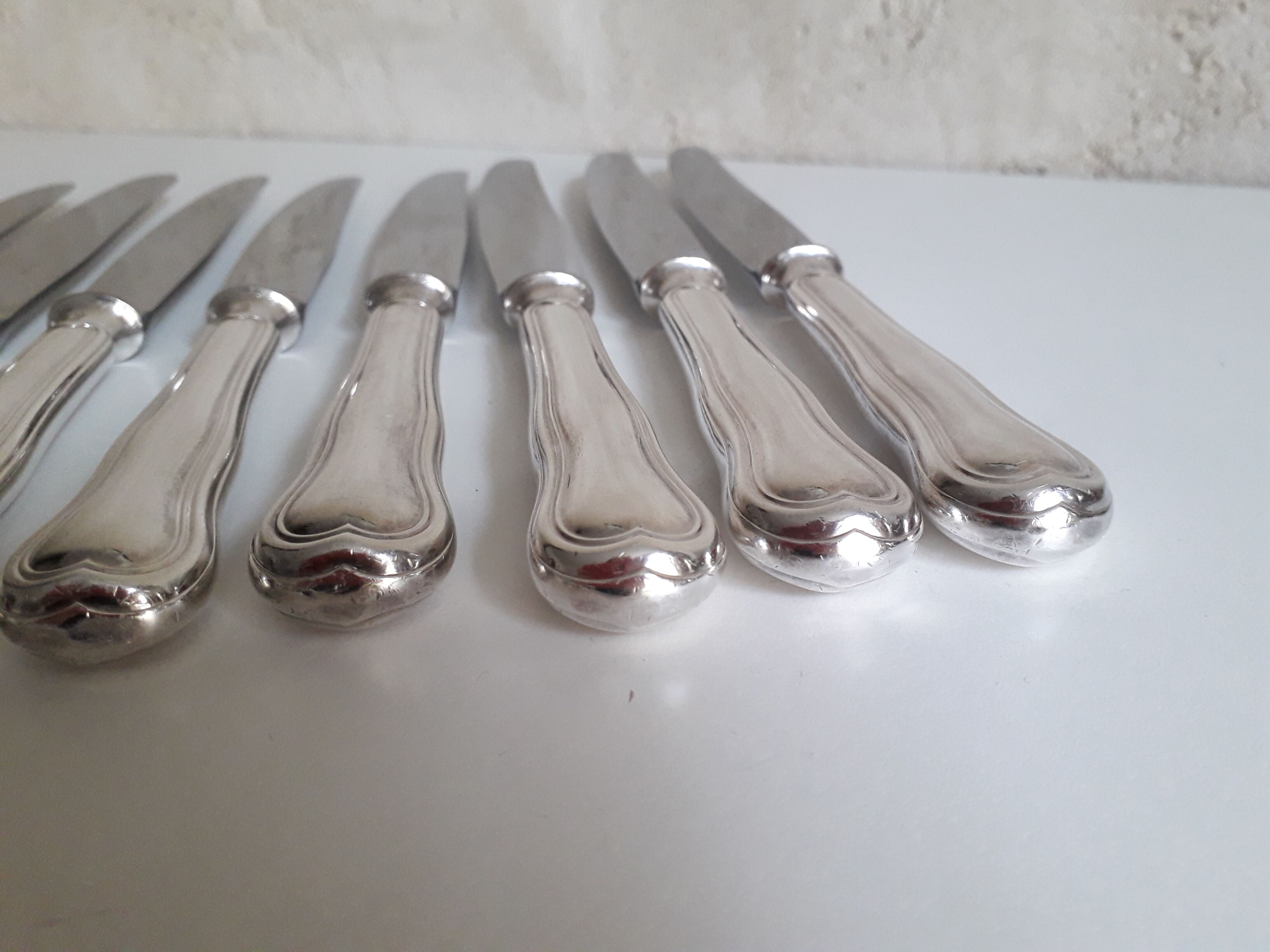 Ercuis set of 12 knives silver metal and stainless steel model Violin