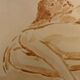 Signed painting monochrome watercolor female portrait "reclining study"