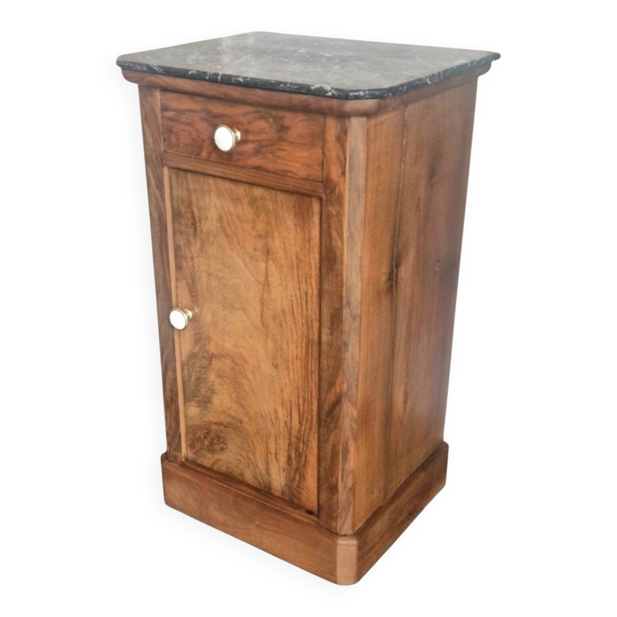 Walnut bedside table with a black marble top – late 19th century.