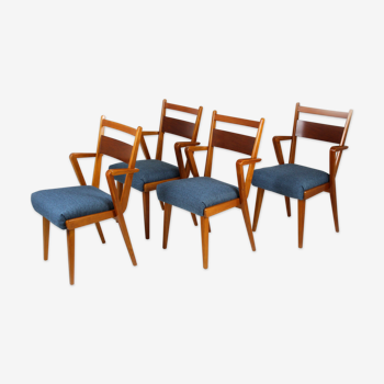 Ash & walnut dining chairs from Jitona Sobeslav, 1950