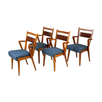 Ash & walnut dining chairs from Jitona Sobeslav, 1950
