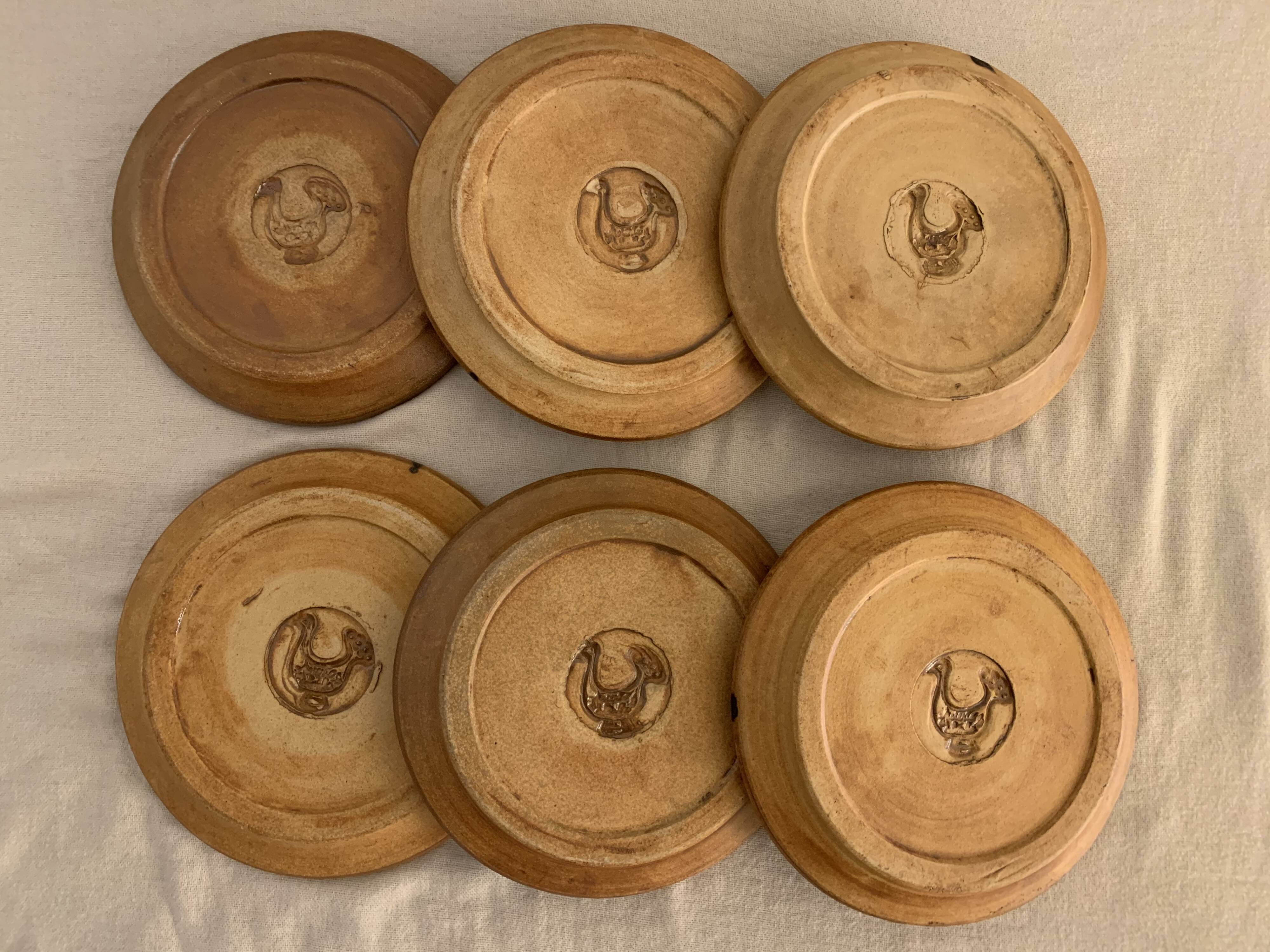 6 small bread plates enamelled pottery of the Vallauris Dove