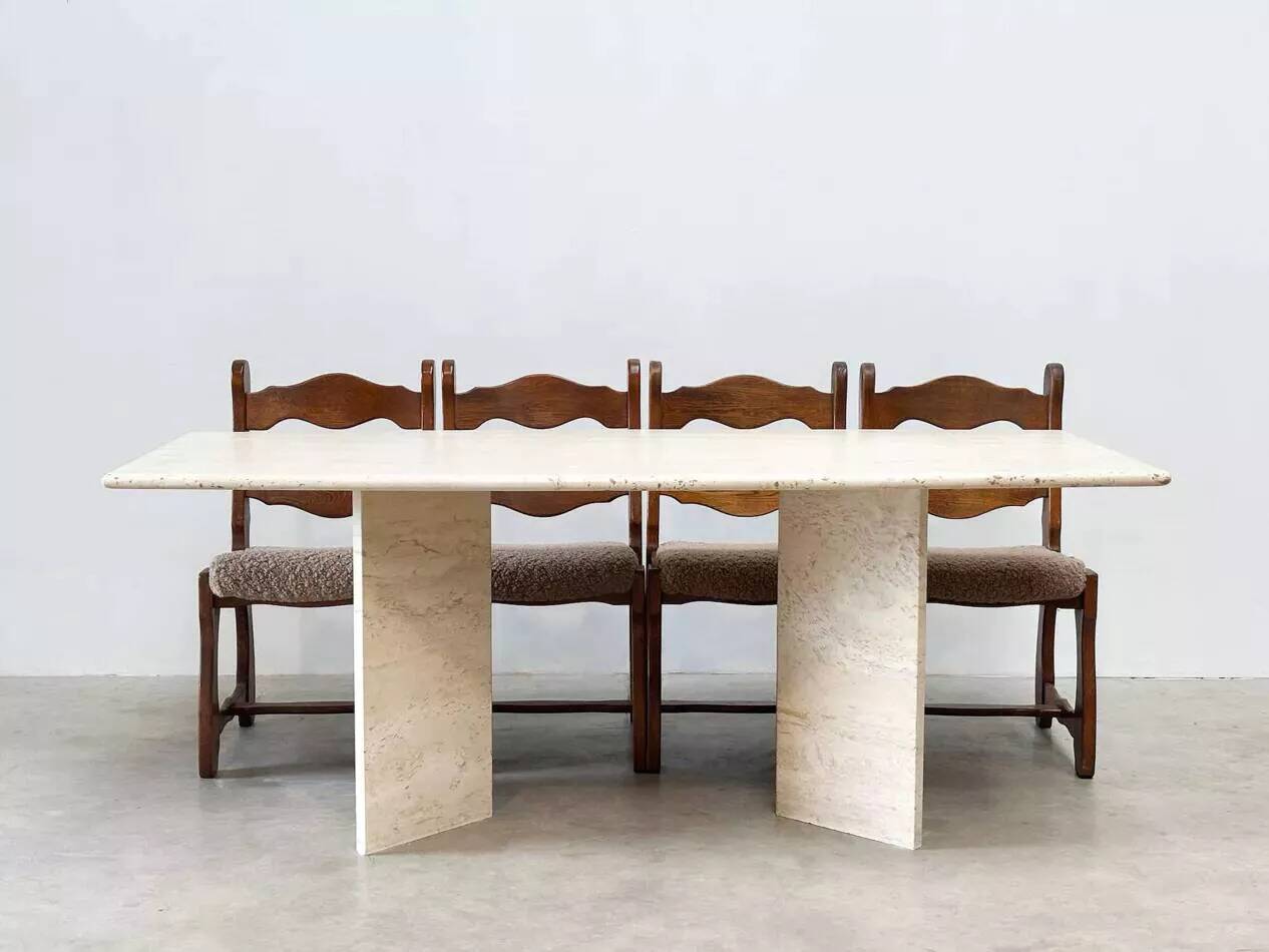 Sculptural Design Dining Table in Travertine