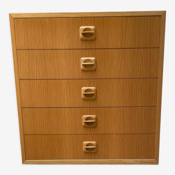 Chest of drawers 5 drawers in light oak Danish production year 60/70