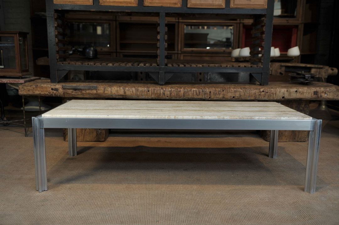 Aluminum and marble coffee table from the 1970s