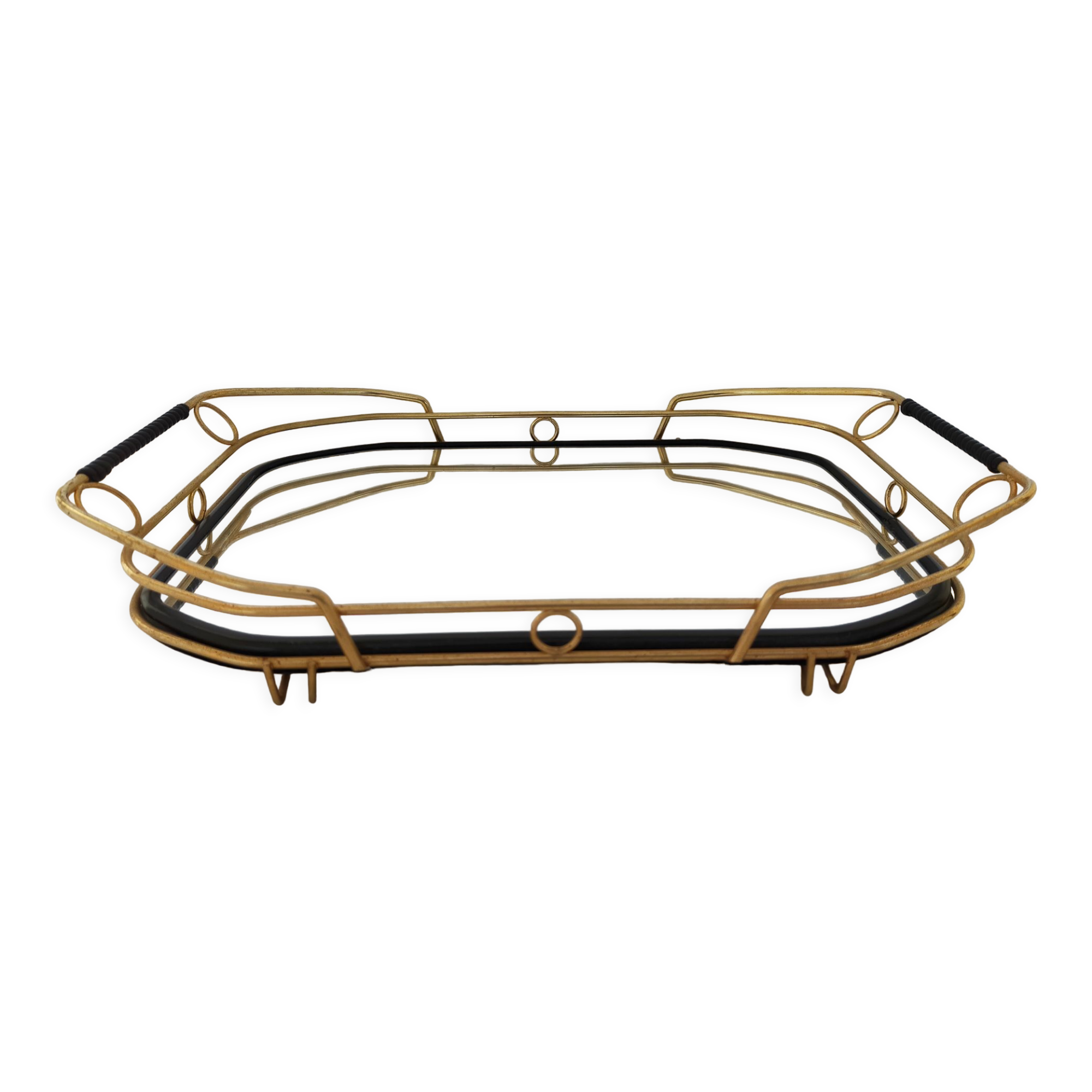 Art deco mirror tray brass and scoubidou