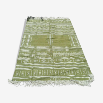 Tapis kilim marocain, berbère, vert en laine fait main - 100x200cm