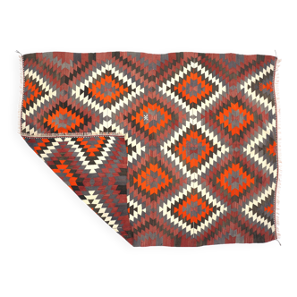 Tapis Kilim Vintage – Motifs en Losanges, Palette Terre & Charbon