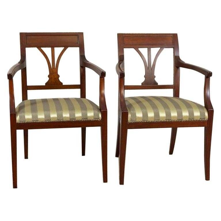 Set of Armchairs in Classicizing Forms in Striped Upholstery, 1990s