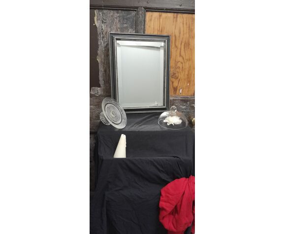 Miroir biseauté noir et argenté, 48x38 cm | Selency