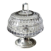 Antique cut crystal sugar bowl diamond point motifs on a metal base