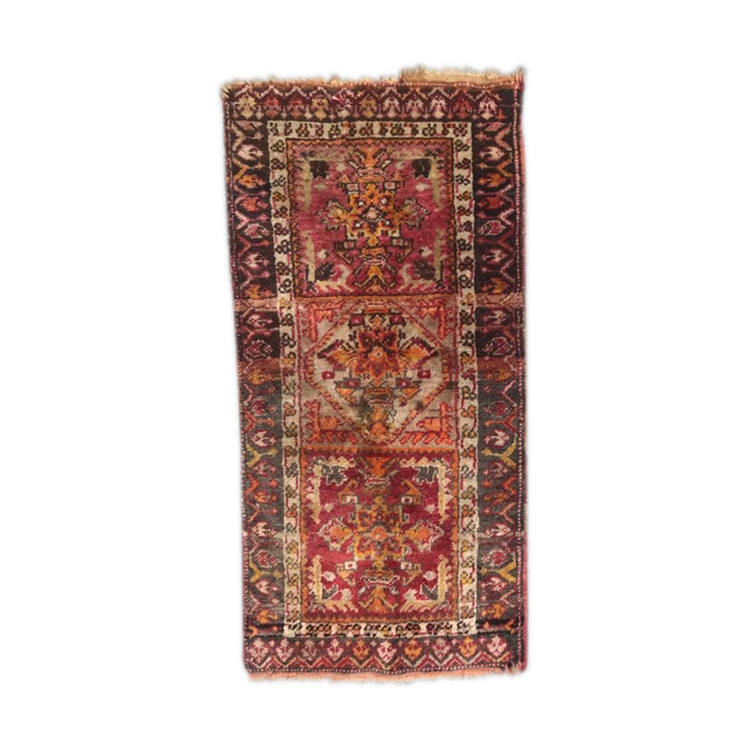 Small antique Turkish carpet Anatolia handmade 45x92 cm