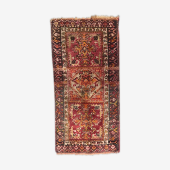 Small antique Turkish carpet Anatolia handmade 45x92 cm