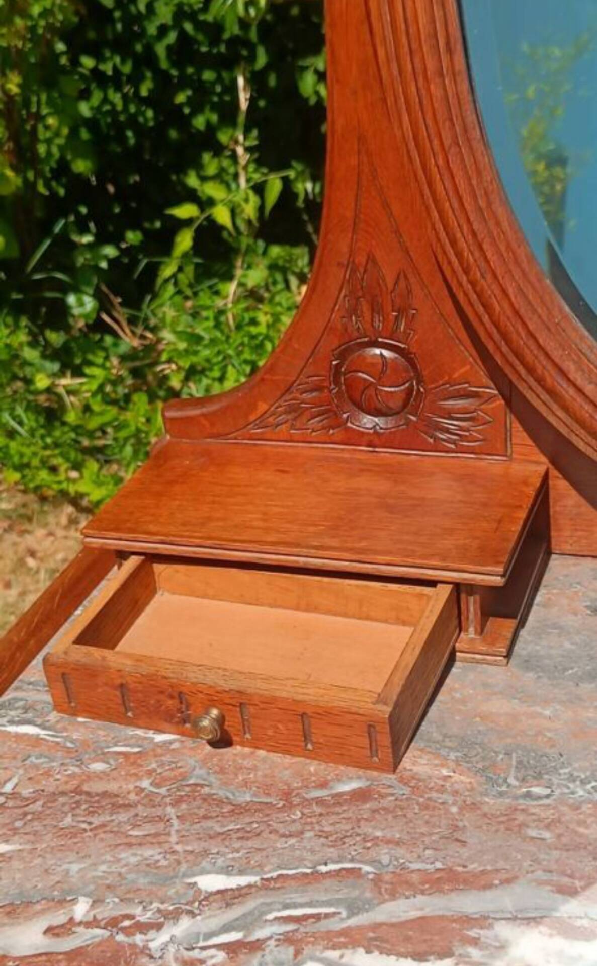 Art Deco dressing table in oak and red marble, 1920s-30s.