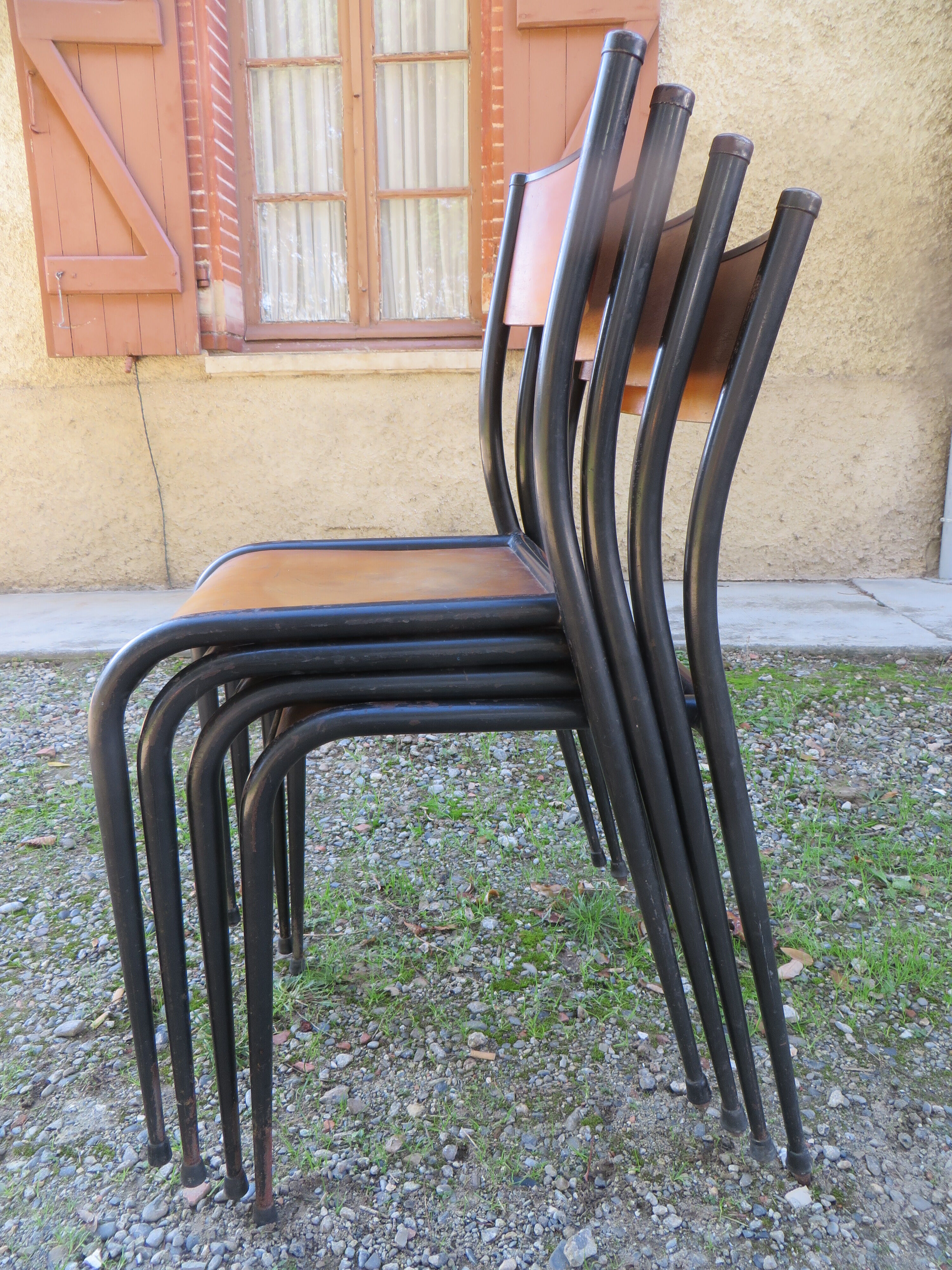Series of 4 chairs Mullca school model 510 tapered feet 1950